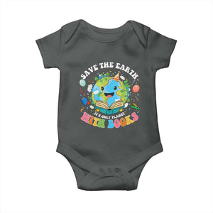 Earth Day Baby Onesie Save Earth Its Only Planet With Books Reader TS10 Dark Heather Print Your Wear
