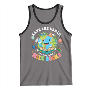 Earth Day Tank Top Save Earth Its Only Planet With Books Reader TS10 Deep Heather Black Print Your Wear