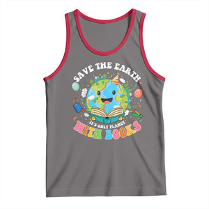 Earth Day Tank Top Save Earth Its Only Planet With Books Reader TS10 Deep Heather Red Print Your Wear