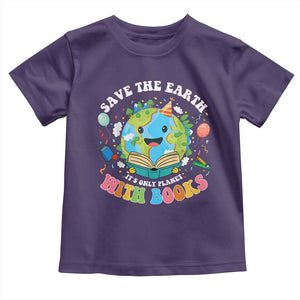 Earth Day Toddler T Shirt Save Earth Its Only Planet With Books Reader TS10 Purple Print Your Wear