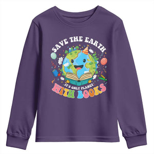 Earth Day Youth Sweatshirt Save Earth Its Only Planet With Books Reader TS10 Purple Print Your Wear