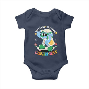 Earth Day Baby Onesie Cute Go Planet Its Your Earthday Groovy TS10 Navy Print Your Wear