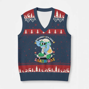 Earth Day V-Neck Knit Sweater Vest Cute Go Planet Its Your Earthday Groovy TS10 Navy Red Print Your Wear