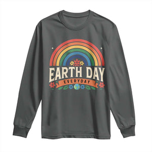 Earth Day Long Sleeve Shirt Everyday Retro Rainbow TS10 Dark Heather Print Your Wear