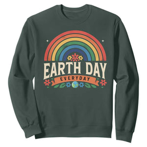 Earth Day Sweatshirt Everyday Retro Rainbow TS10 Dark Forest Green Print Your Wear