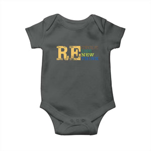 Retro Earth Day Baby Onesie Recycle Reuse Renew Rethink Protect Earth TS10 Dark Heather Print Your Wear