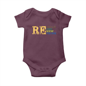 Retro Earth Day Baby Onesie Recycle Reuse Renew Rethink Protect Earth TS10 Maroon Print Your Wear