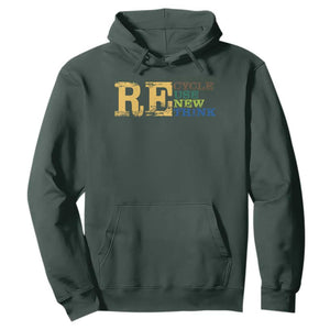 Retro Earth Day Hoodie Recycle Reuse Renew Rethink Protect Earth TS10 Dark Forest Green Print Your Wear