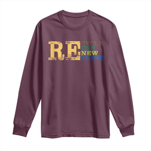 Retro Earth Day Long Sleeve Shirt Recycle Reuse Renew Rethink Protect Earth TS10 Maroon Print Your Wear