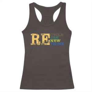 Retro Earth Day Racerback Tank Top Recycle Reuse Renew Rethink Protect Earth TS10 Dark Chocolate Print Your Wear