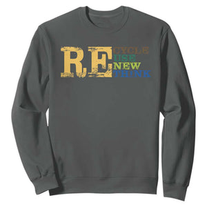 Retro Earth Day Sweatshirt Recycle Reuse Renew Rethink Protect Earth TS10 Dark Heather Print Your Wear
