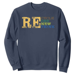 Retro Earth Day Sweatshirt Recycle Reuse Renew Rethink Protect Earth TS10 Navy Print Your Wear