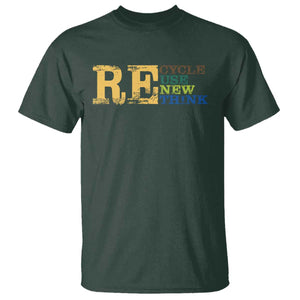 Retro Earth Day T Shirt Recycle Reuse Renew Rethink Protect Earth TS10 Dark Forest Green Print Your Wear