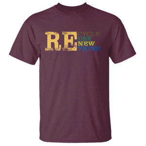 Retro Earth Day T Shirt Recycle Reuse Renew Rethink Protect Earth TS10 Maroon Print Your Wear