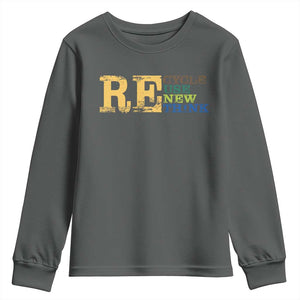 Retro Earth Day Youth Sweatshirt Recycle Reuse Renew Rethink Protect Earth TS10 Dark Heather Print Your Wear