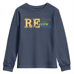 Retro Earth Day Youth Sweatshirt Recycle Reuse Renew Rethink Protect Earth TS10 Navy Print Your Wear