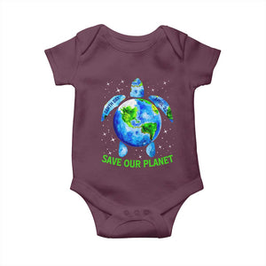 Earth Day 2025 Baby Onesie Save The Planet Sea Turtle Recycle Ocean Environment TS10 Maroon Print Your Wear