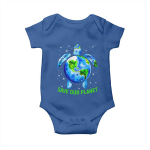 Earth Day 2025 Baby Onesie Save The Planet Sea Turtle Recycle Ocean Environment TS10 Royal Blue Print Your Wear