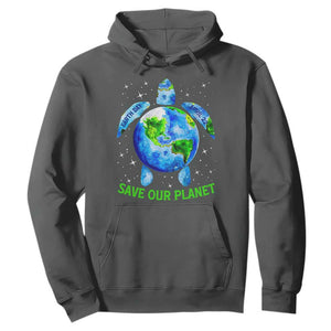 Earth Day 2025 Hoodie Save The Planet Sea Turtle Recycle Ocean Environment TS10 Dark Heather Print Your Wear