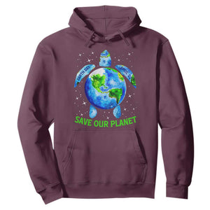 Earth Day 2025 Hoodie Save The Planet Sea Turtle Recycle Ocean Environment TS10 Maroon Print Your Wear