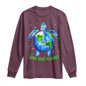 Earth Day 2025 Long Sleeve Shirt Save The Planet Sea Turtle Recycle Ocean Environment TS10 Maroon Print Your Wear