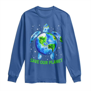 Earth Day 2025 Long Sleeve Shirt Save The Planet Sea Turtle Recycle Ocean Environment TS10 Royal Blue Print Your Wear