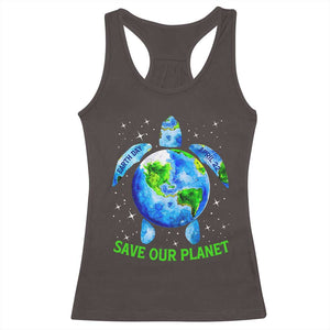 Earth Day 2025 Racerback Tank Top Save The Planet Sea Turtle Recycle Ocean Environment TS10 Dark Chocolate Print Your Wear