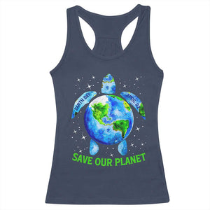 Earth Day 2025 Racerback Tank Top Save The Planet Sea Turtle Recycle Ocean Environment TS10 Navy Print Your Wear