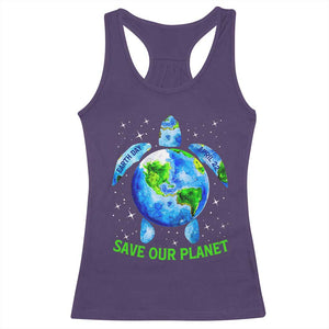 Earth Day 2025 Racerback Tank Top Save The Planet Sea Turtle Recycle Ocean Environment TS10 Purple Print Your Wear