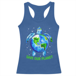 Earth Day 2025 Racerback Tank Top Save The Planet Sea Turtle Recycle Ocean Environment TS10 Royal Blue Print Your Wear