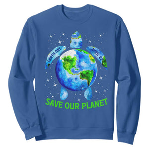 Earth Day 2025 Sweatshirt Save The Planet Sea Turtle Recycle Ocean Environment TS10 Royal Blue Print Your Wear