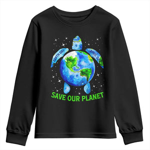 Earth Day 2025 Youth Sweatshirt Save The Planet Sea Turtle Recycle Ocean Environment TS10 Black Print Your Wear