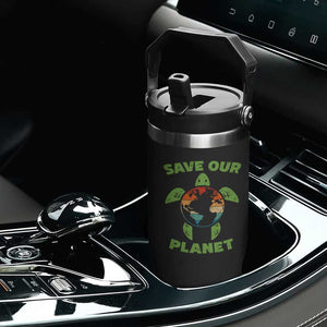 Retro Earth Day Flip Straw Tumbler Save Our Planet Sea Turtle Recycle Ocean Environment TS10 Print Your Wear