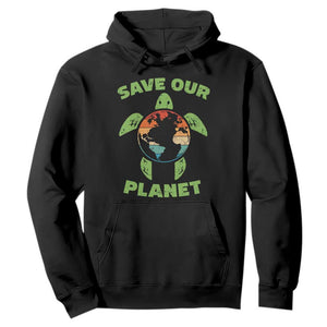 Retro Earth Day Hoodie Save Our Planet Sea Turtle Recycle Ocean Environment TS10 Black Print Your Wear