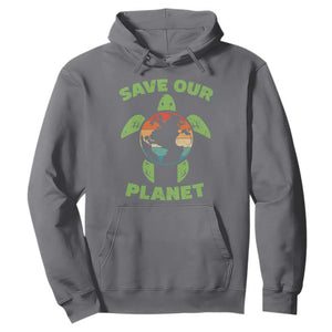 Retro Earth Day Hoodie Save Our Planet Sea Turtle Recycle Ocean Environment TS10 Charcoal Print Your Wear