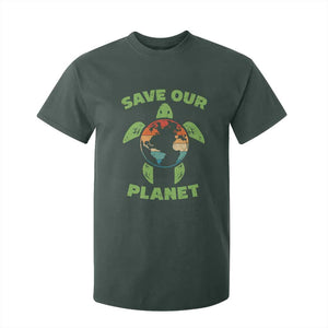 Retro Earth Day T Shirt For Kid Save Our Planet Sea Turtle Recycle Ocean Environment TS10 Dark Forest Green Print Your Wear
