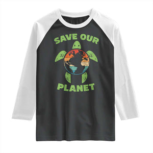 Retro Earth Day Raglan Shirt Save Our Planet Sea Turtle Recycle Ocean Environment TS10 Black White Print Your Wear