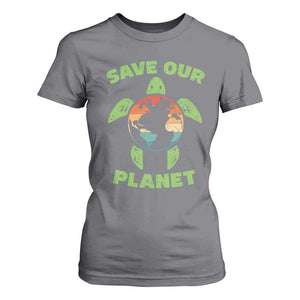 Retro Earth Day T Shirt For Women Save Our Planet Sea Turtle Recycle Ocean Environment TS10 Charcoal Print Your Wear