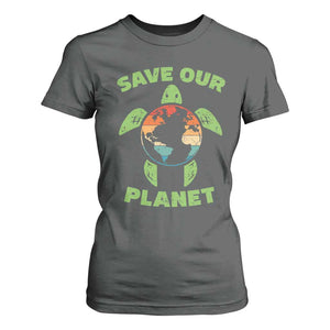 Retro Earth Day T Shirt For Women Save Our Planet Sea Turtle Recycle Ocean Environment TS10 Dark Heather Print Your Wear