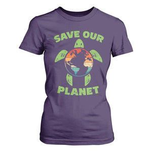 Retro Earth Day T Shirt For Women Save Our Planet Sea Turtle Recycle Ocean Environment TS10 Purple Print Your Wear