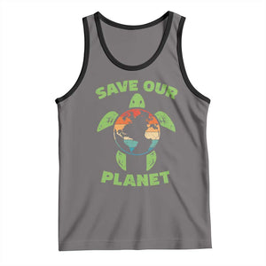 Retro Earth Day Tank Top Save Our Planet Sea Turtle Recycle Ocean Environment TS10 Deep Heather Black Print Your Wear