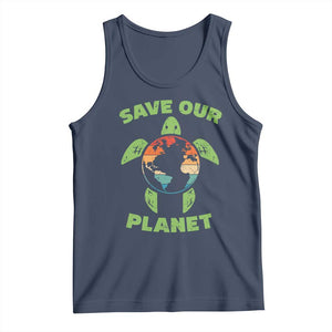 Retro Earth Day Tank Top Save Our Planet Sea Turtle Recycle Ocean Environment TS10 Navy Print Your Wear