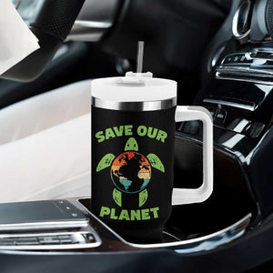 Retro Earth Day Tumbler With Handle Save Our Planet Sea Turtle Recycle Ocean Environment TS10 Print Your Wear