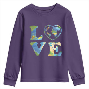 Earth Day Youth Sweatshirt Heart Environmental Nature Recycling Lovers TS10 Purple Print Your Wear