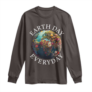 Earth Day Everyday Long Sleeve Shirt With Floral Nature Lover Climate Change TS10 Dark Chocolate Print Your Wear