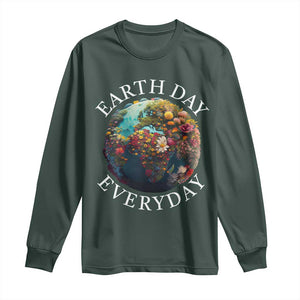 Earth Day Everyday Long Sleeve Shirt With Floral Nature Lover Climate Change TS10 Dark Forest Green Print Your Wear