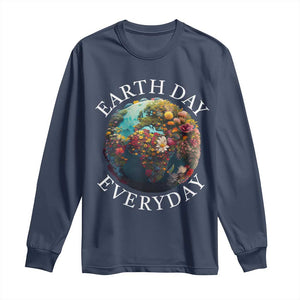 Earth Day Everyday Long Sleeve Shirt With Floral Nature Lover Climate Change TS10 Navy Print Your Wear