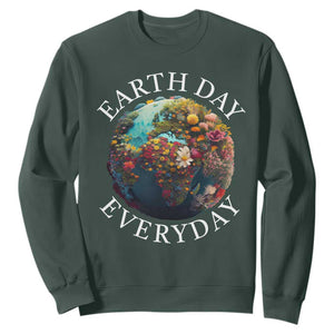 Earth Day Everyday Sweatshirt With Floral Nature Lover Climate Change TS10 Dark Forest Green Print Your Wear