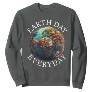 Earth Day Everyday Sweatshirt With Floral Nature Lover Climate Change TS10 Dark Heather Print Your Wear