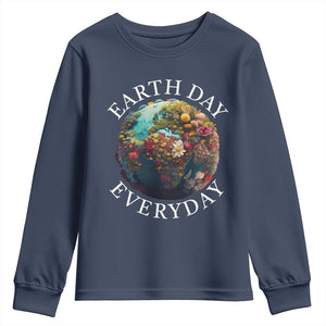 Earth Day Everyday Youth Sweatshirt With Floral Nature Lover Climate Change TS10 Navy Print Your Wear